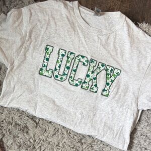 Gray 'Lucky' Graphic T-Shirt